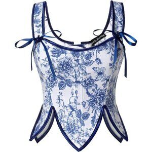 Renaissance Corset Tops Floral Lace Up White Blue